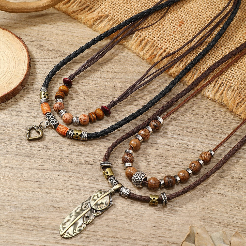 Artistic Retro Butterfly Alloy Wooden Bead Necklaces