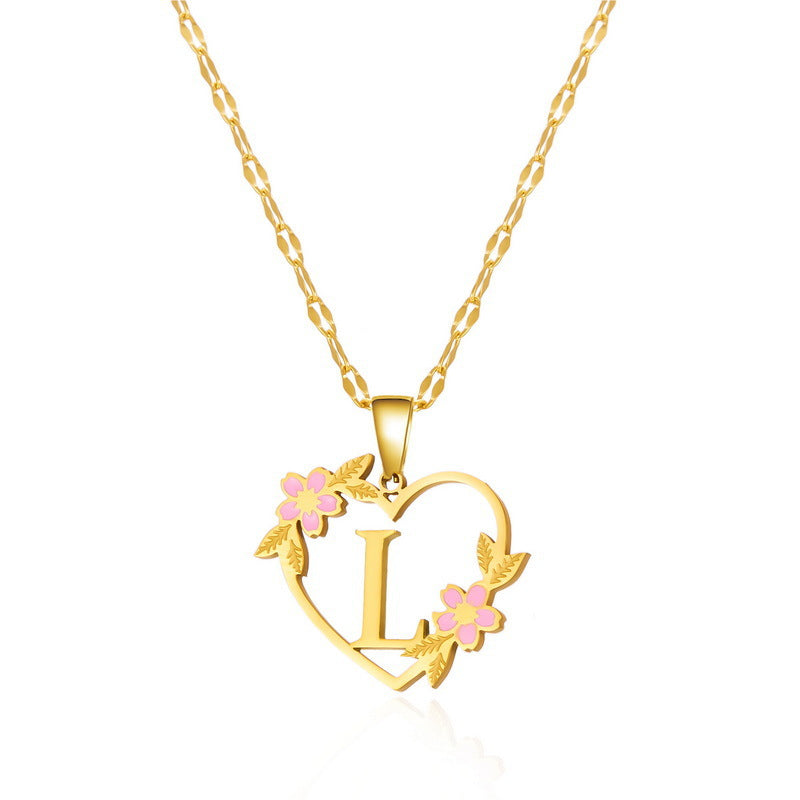 Fashion Letter Flower Cutout Love Titanium Steel Necklaces