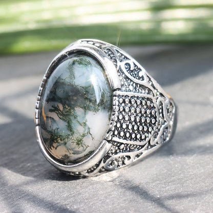 Men's Plants Agate Stone Fashion Ornament Punk Rings