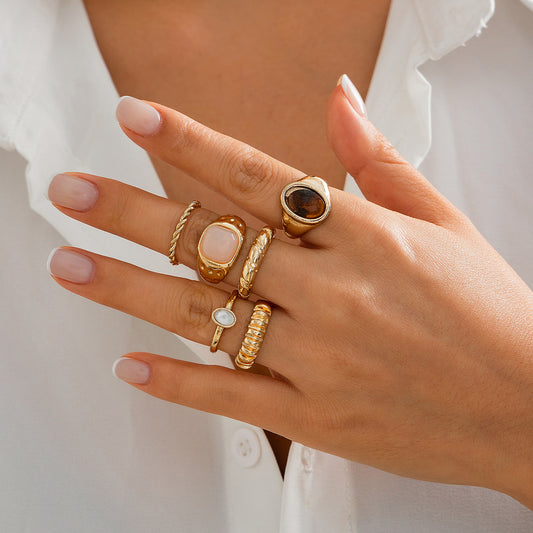 Ornament Cold Style Inlaid Gemstone Irregular Rings