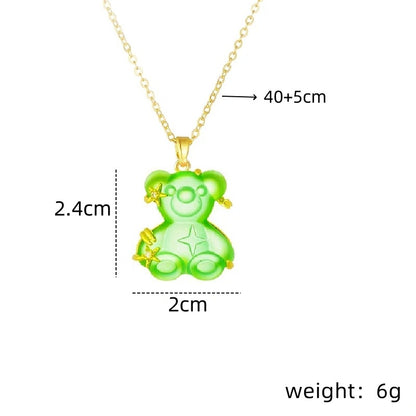 Women's Copper Micro Inlaid Zircon Resin Bear Stainless Steel Light Necklaces