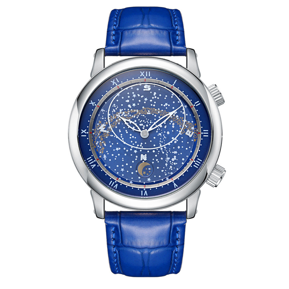 Men's Automatic Leather Rotating Starry Rose Gold Mechanical Watches