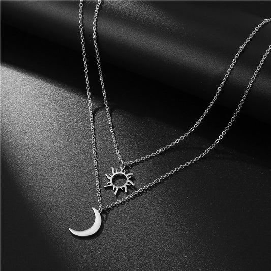 Women's Stainless Steel Sun Moon Titanium Simple Necklaces