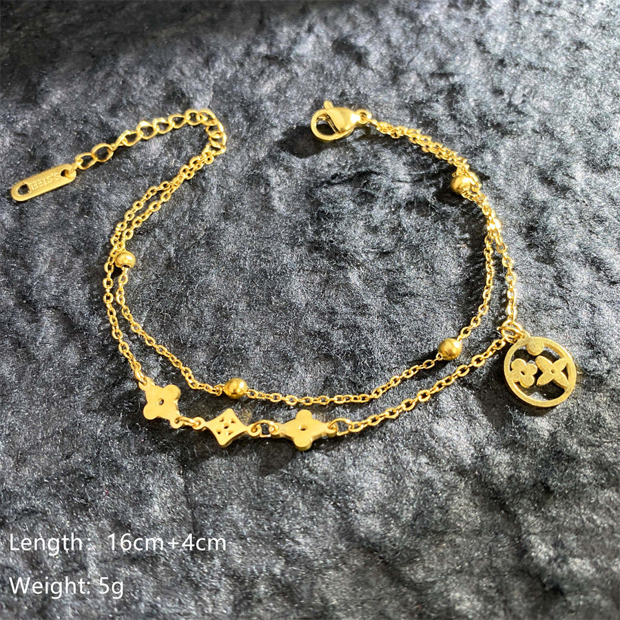 Simple Golden Clover Roman Digital Titanium Bracelets