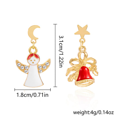 Diamond Christmas Tree Bow Garland Bell Earrings