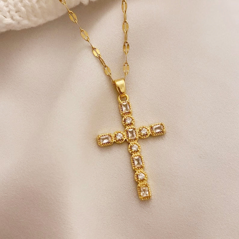 Women's Romantic Cross Light Luxury Temperament Gorgeous Full Diamond Versatile Necklaces