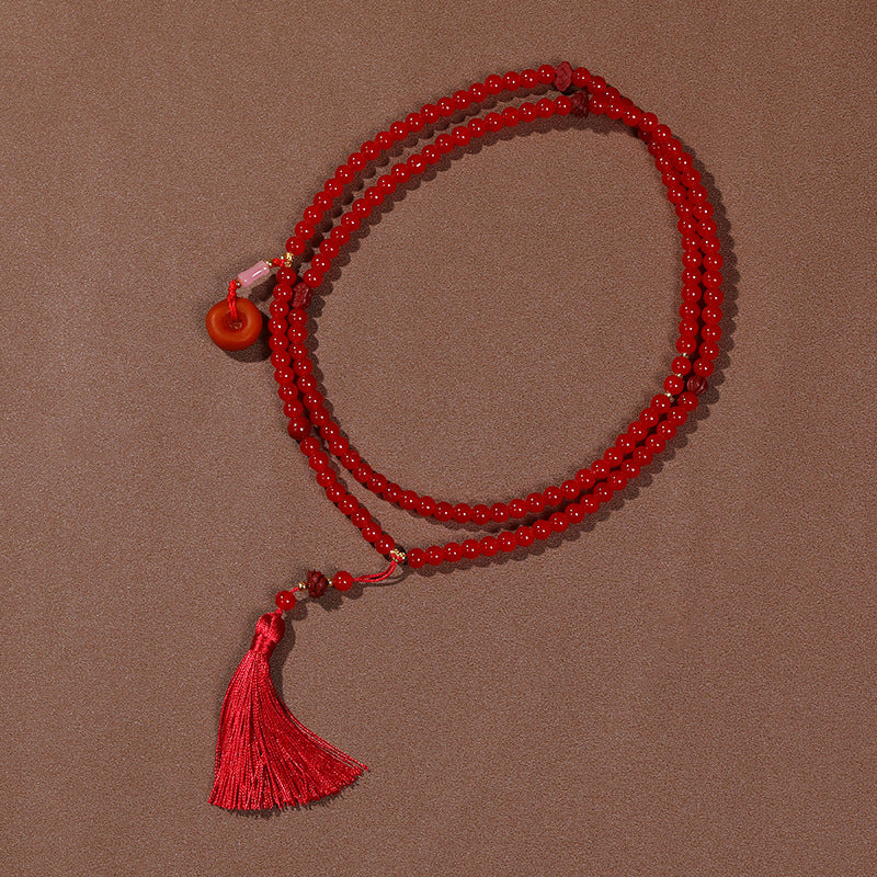 Long Cinnabar Beaded Chinese Style Chain Necklaces