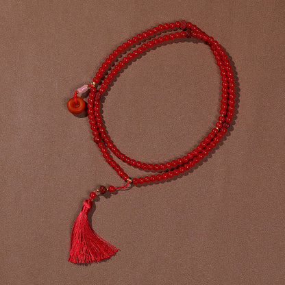 Long Cinnabar Beaded Chinese Style Chain Necklaces