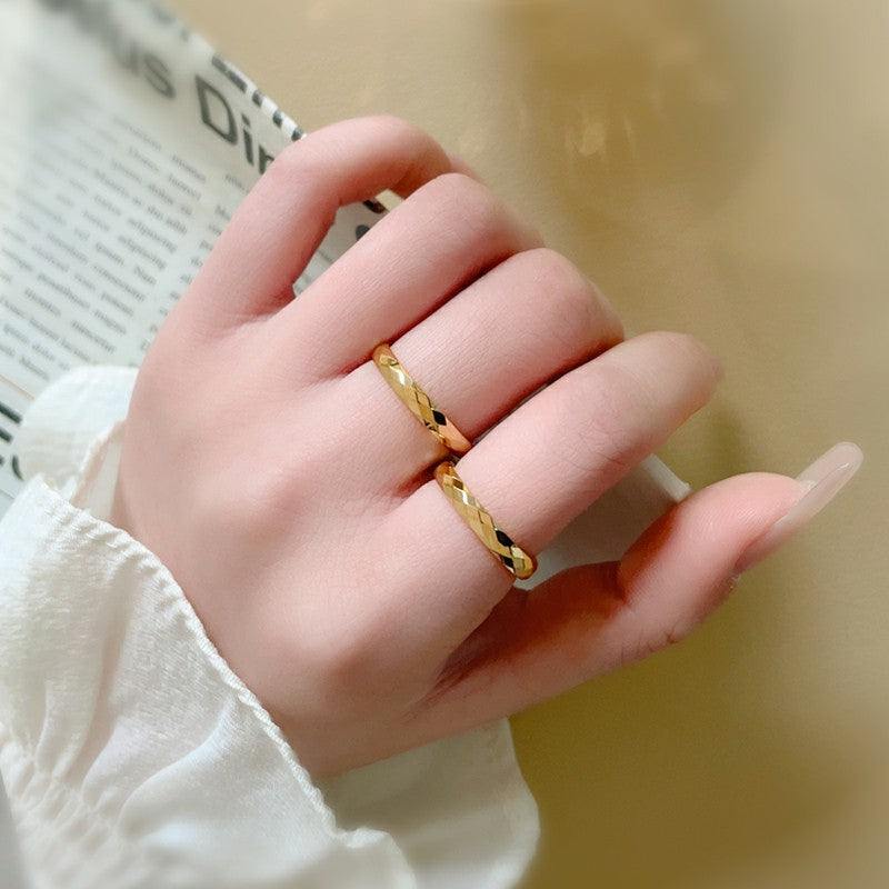 Titanium Steel Female Polygon Cut Surface Design Simple Rings