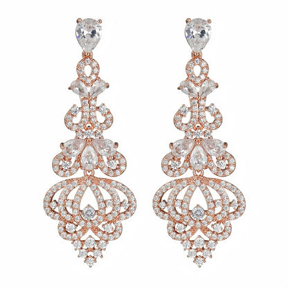 High-grade Long Luxury Over Inlaid Zircon Earrings