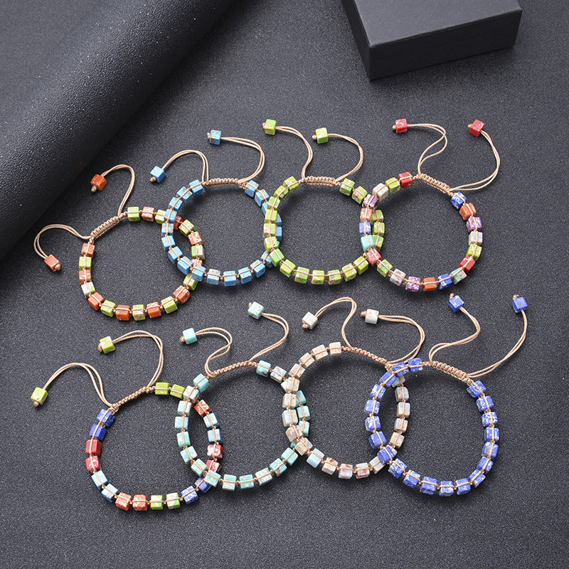 Square Emperor Stone Woven Colorful Natural Female Bracelets