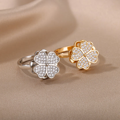 Zircon Flower Open Female Design Sense Rings