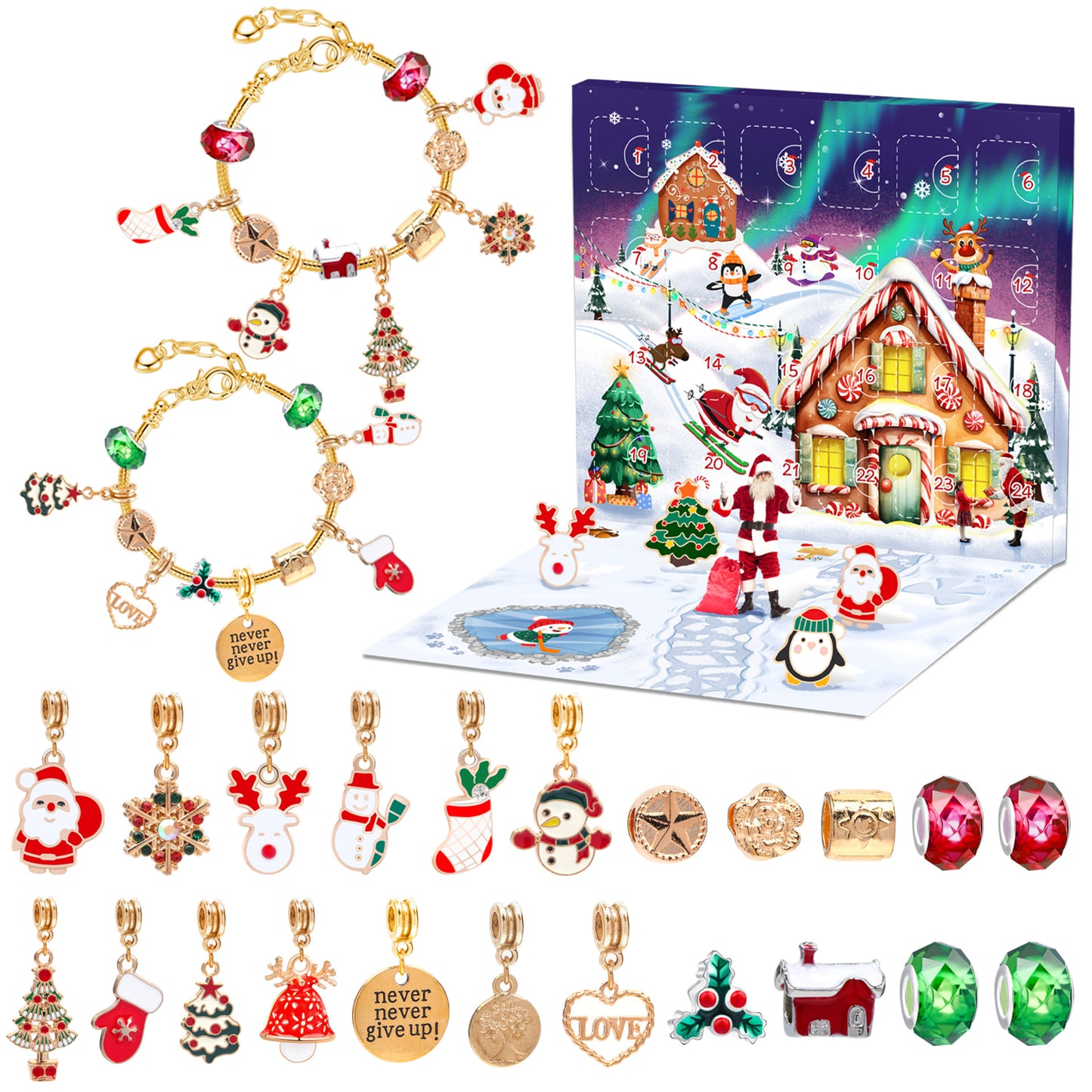 Children's Ornament Beaded Christmas Grid Snowman Blind Bracelets