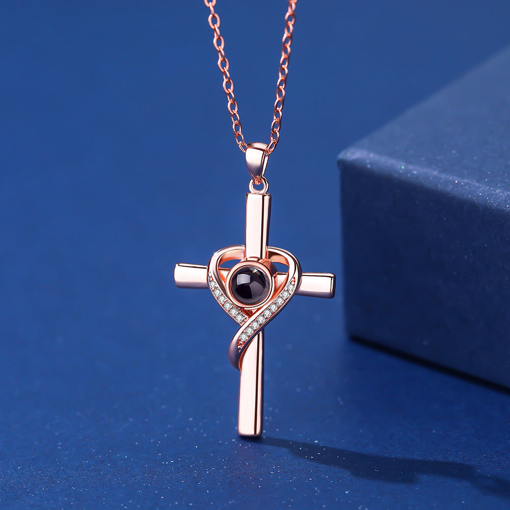 Language Love You Projection Heart-shaped Cross Necklaces