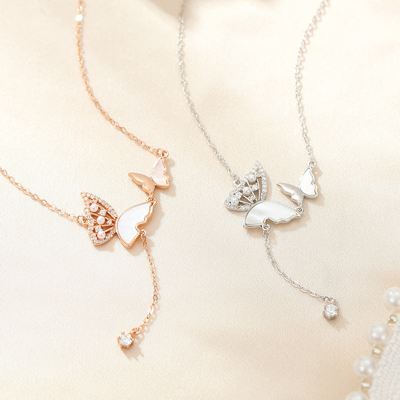 Sier Butterfly Elegant Female Korean High Sense Mori Clavicle Necklaces