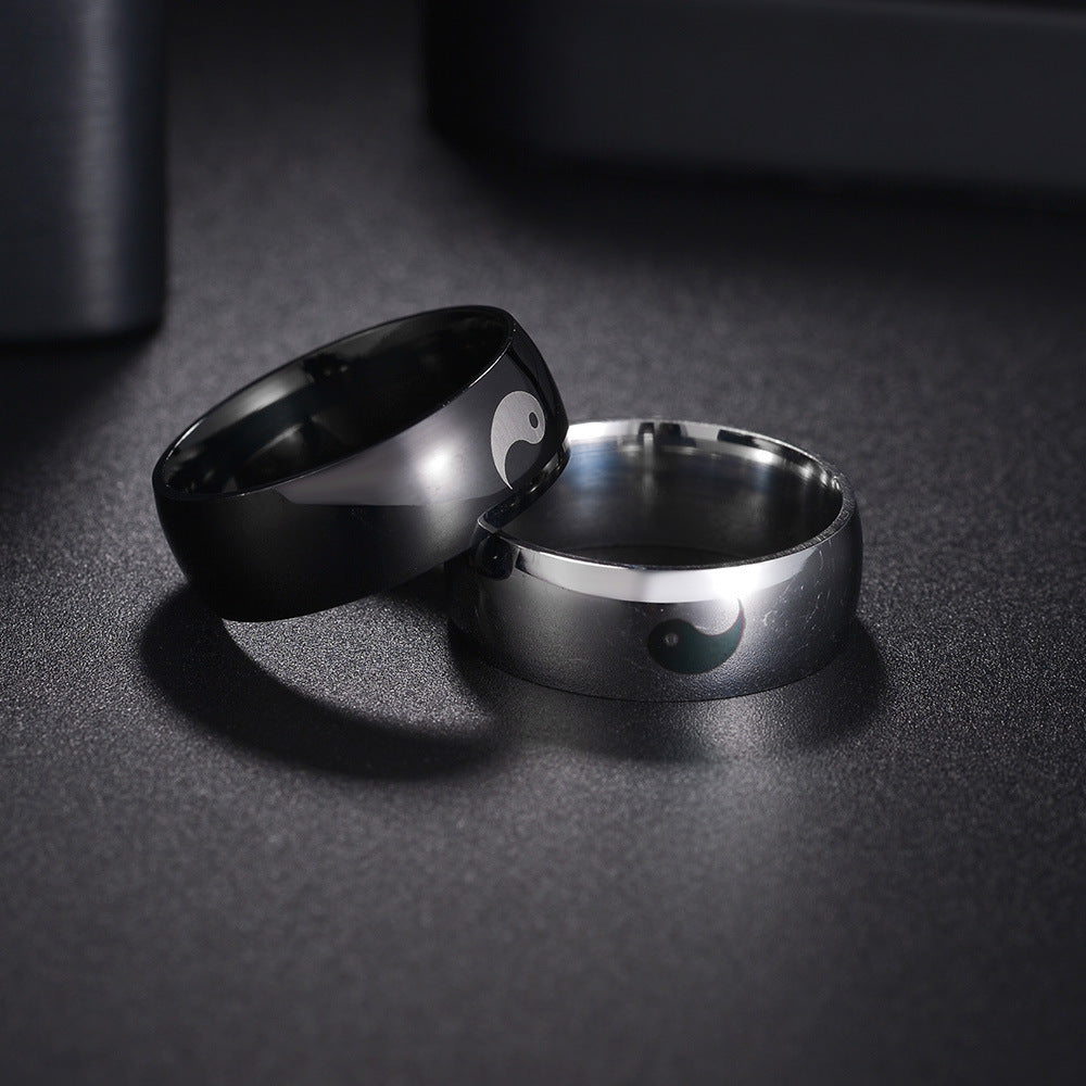 Men's Laser Gossip Fish Stainless Steel Does Rings