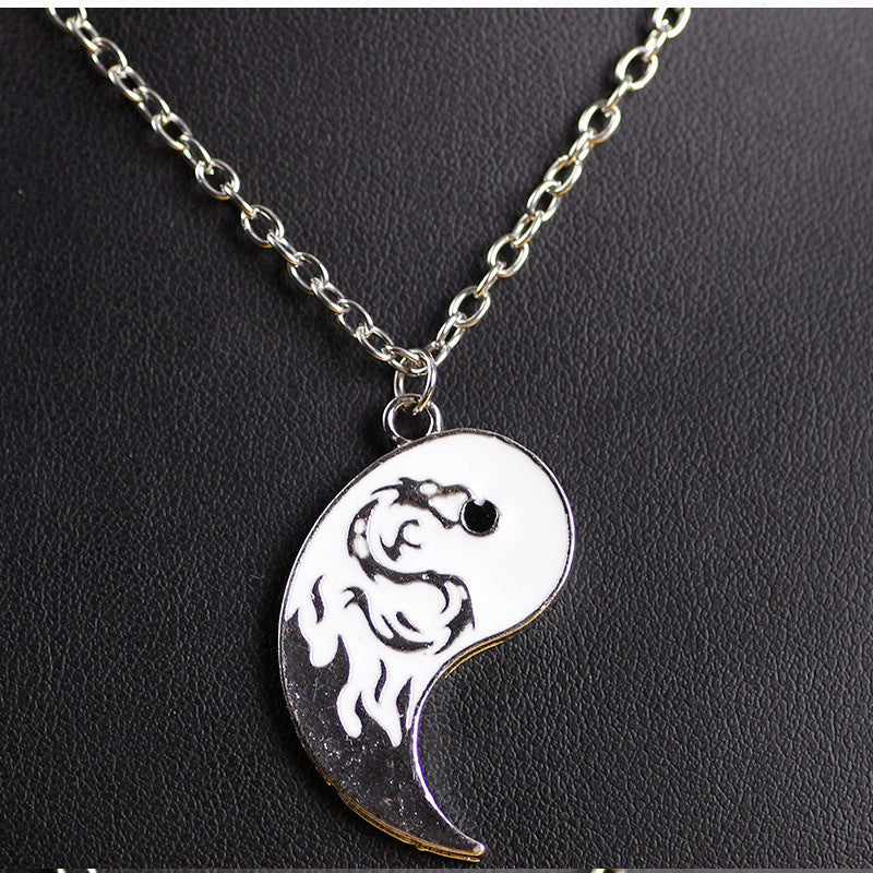 Style Black White Double Dragon Brothers Ornament Necklaces