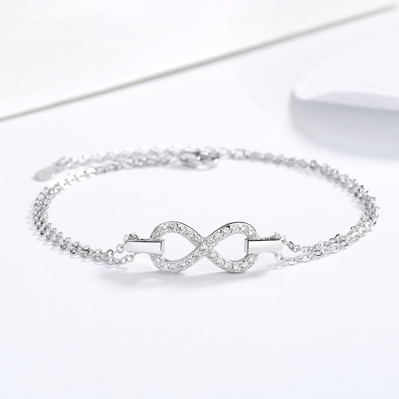 Sier Inlaid Zircon Infinite Heart Female Bracelets