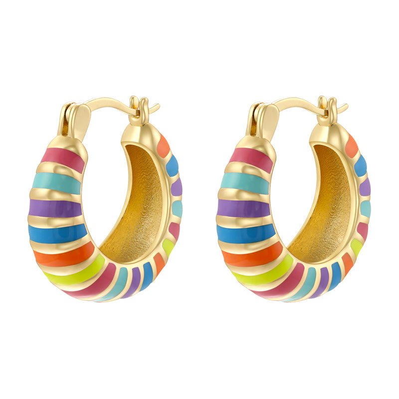 Style Rainbow Color Round Creative Macaron Oval Earrings