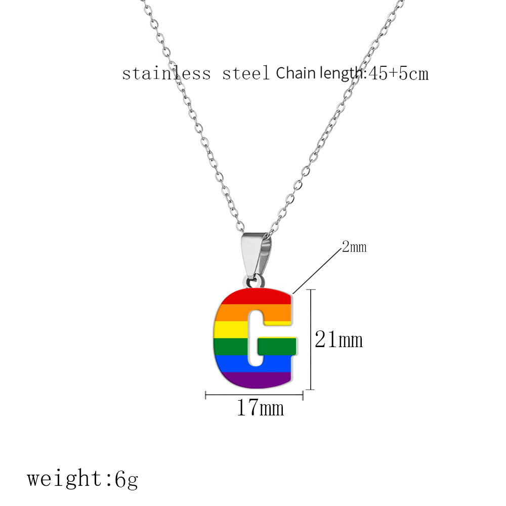 Women's Color Rainbow Letter Printing Titanium Steel Stainless Pendants