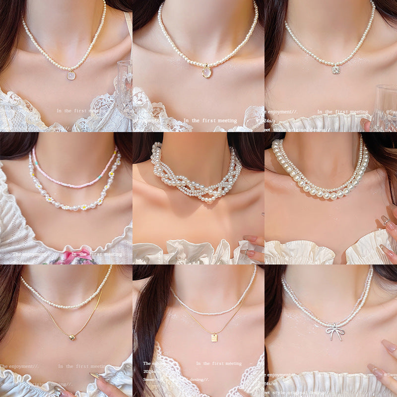 Women's Beaded Pearl Fashion Elegant Heart Sweater Necklaces