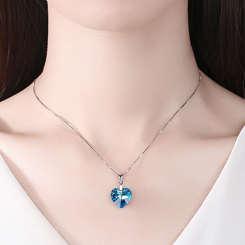 Women's Sterling Sier Heart-shaped The Crystal Set Ocean Heart Necklaces