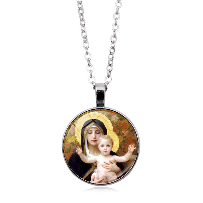 Women's Jesus Time Gem Cabochon Vintage Sweater Necklaces