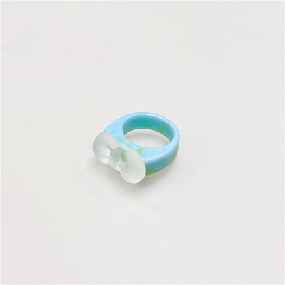 Fashionable Blooming Bow Checkerboard Resin Style Rings