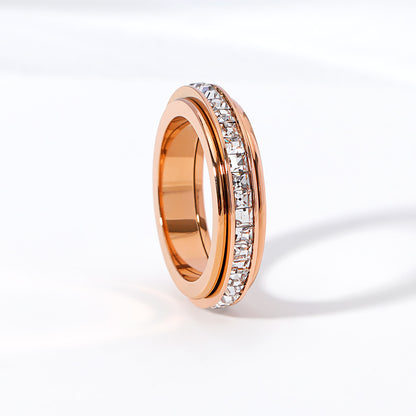 Women's Live Broadcast Simple Single Row Diamond Rotatable Rose Gold Rings