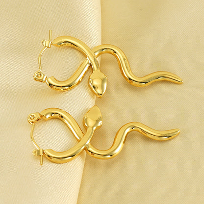 Women's Snake-shaped Titanium Steel Ear Clip Niche Personality Gold-plated Earrings