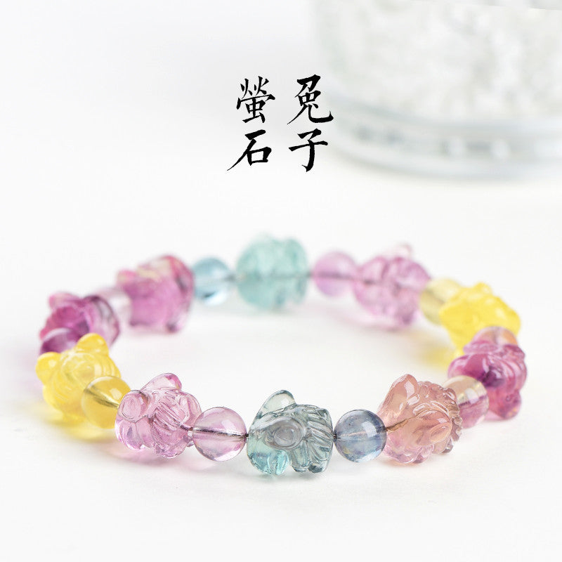 Carved Fluorite Small Fish Rabbit Dual Bracelets