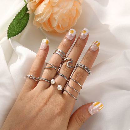 Attractive Pearl Cross Simple Knuckle Set Rings