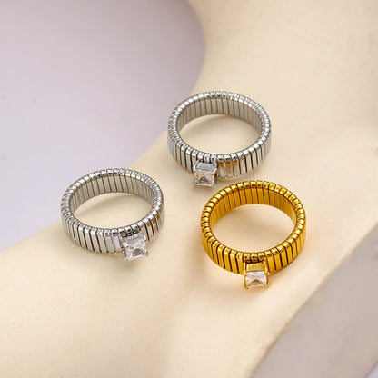 Vertical Stripes Rhinestone Niche High-grade Zircon Titanium Steel Rings