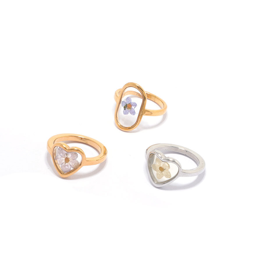 Dried Flower Love Heart-shaped Personality Simple Gold Rings