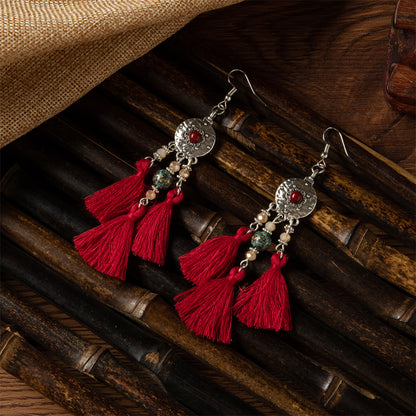 Women's Ethnic Minority Style Retro Multicolored Tassel Earrings