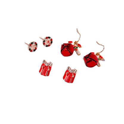 Three-piece Personalized Dripping Oil Santa Bell Ear Earrings