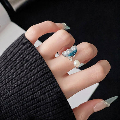 Women's Fresh Butterfly Exquisite Open Enamel Ice Rings