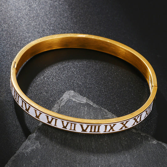 Women's & Men's Fashion Roman Numerals Stainless Steel White Bracelets