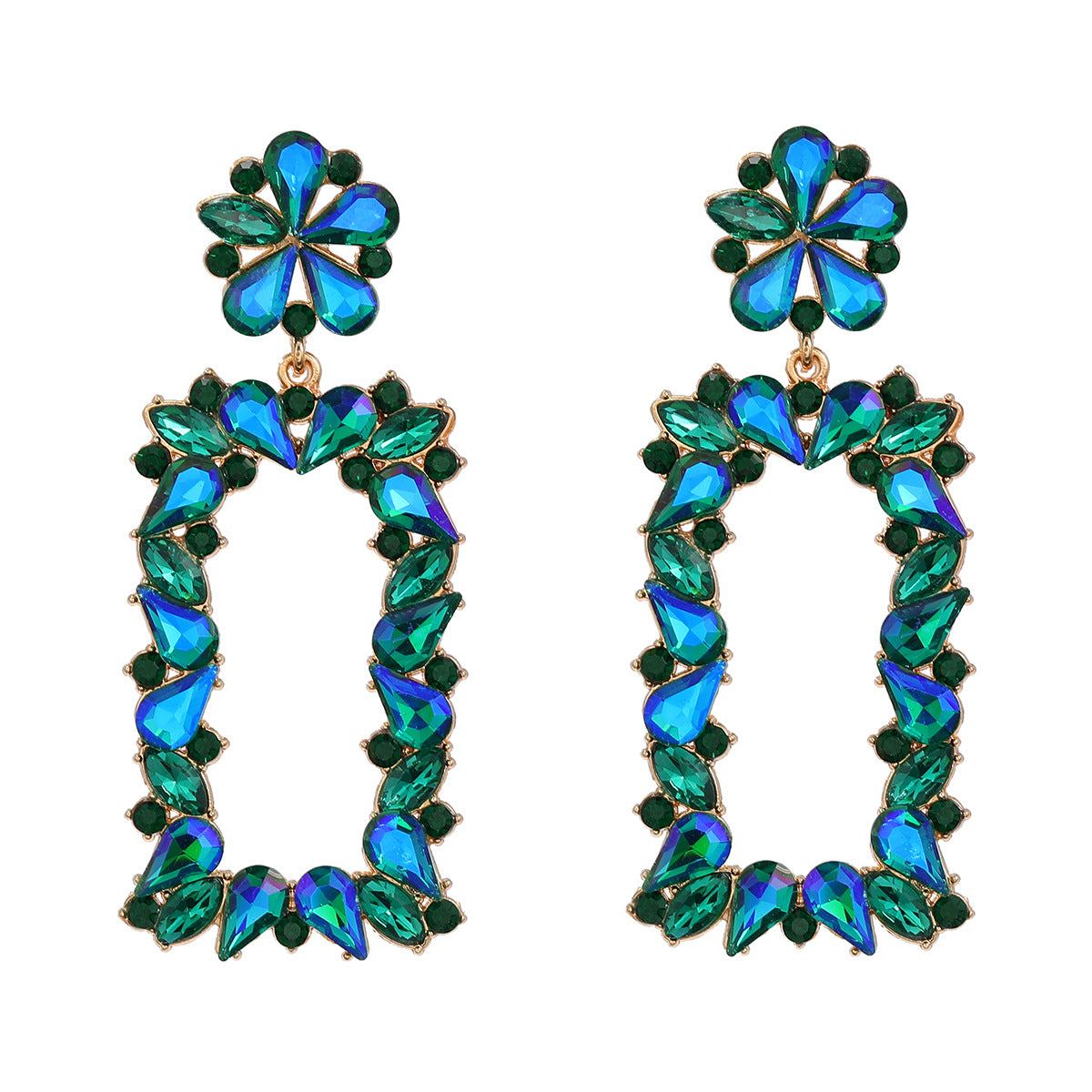 Female Flower Square Full Diamond Party Earrings