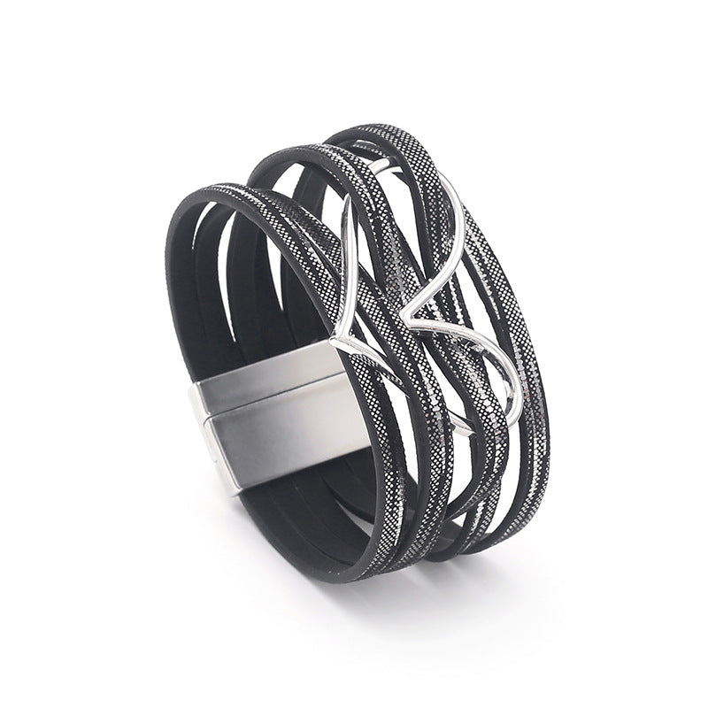 Women's High Quality Leather Fashion Love Heart Color Bracelets