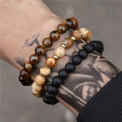 Men's Frosted Wooden Bead Hematite Beaded Suit Bracelets