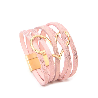 Women's High Quality Leather Fashion Love Heart Color Bracelets