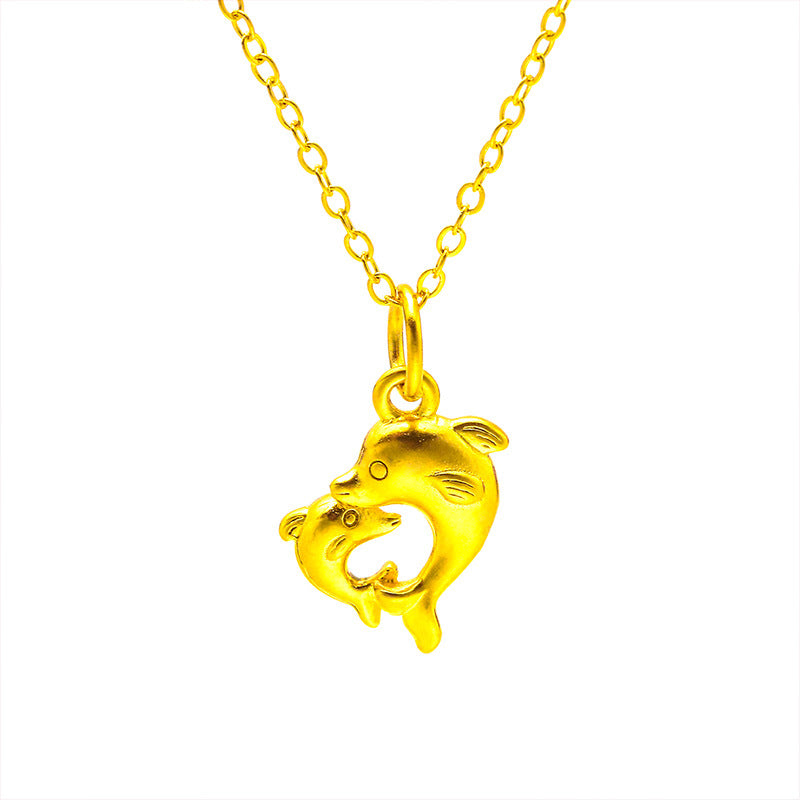 Women's Vietnam Placer Gold Live Dolphin Thin Necklaces