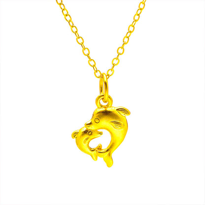 Women's Vietnam Placer Gold Live Dolphin Thin Necklaces