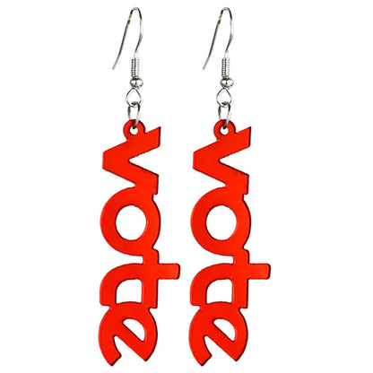 Wooden Fans Red White Blue Acrylic Vote Earrings