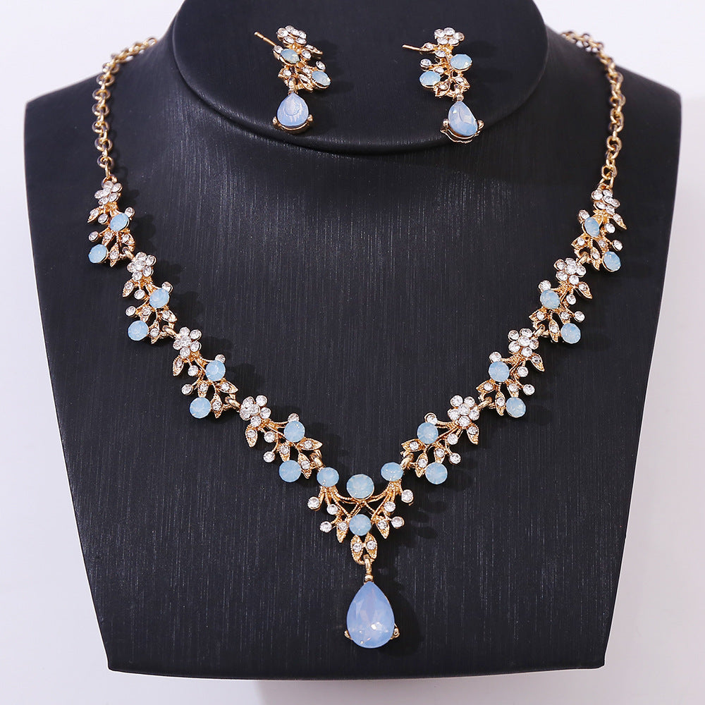 Crystal Water Drop Two-piece Set Bride Wedding Necklaces