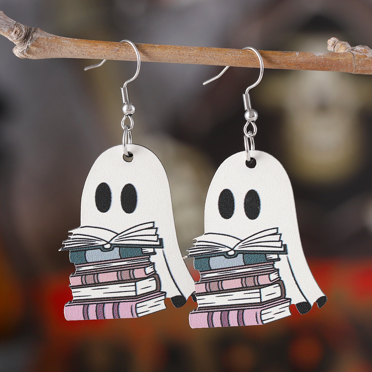 Book Ghost Wooden Gothic Style Double-sided Earrings