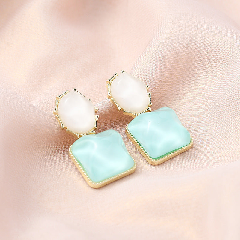 Contrast Color Water Ripple Retro Geometric Square Unique Earrings