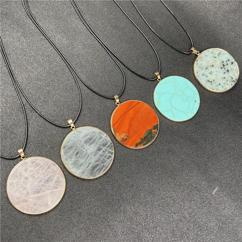 Crystal Round Aventurine Turquoise Wafer Graceful Pendants