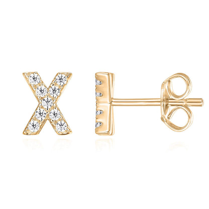 Sier English Alphabet Letter Micro Inlaid Earrings